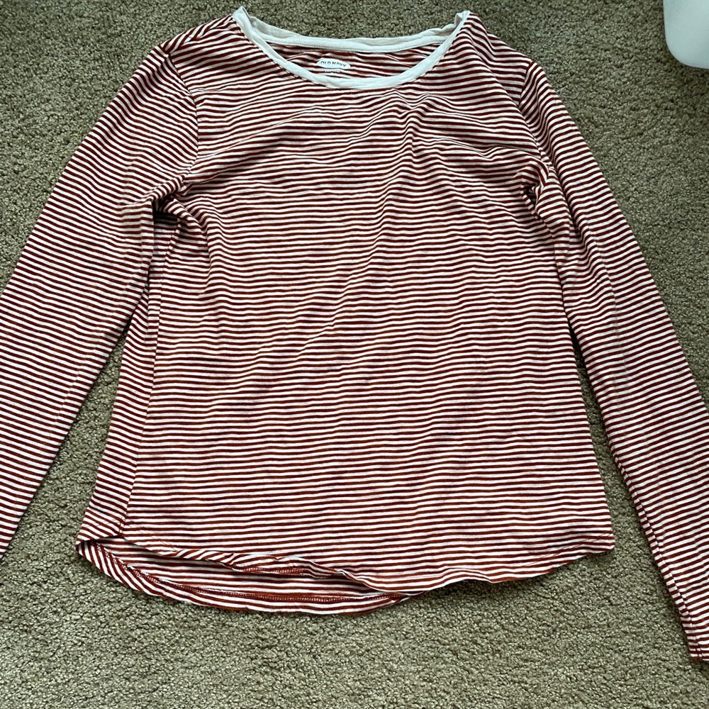 Old Navy burnt orange and white striped t shirt